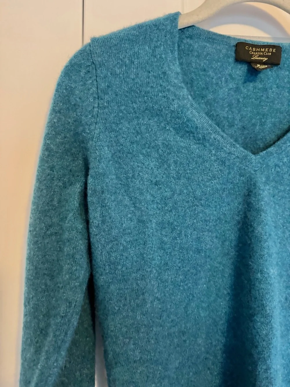 Charter Club 100% Cashmere Sweater Medium Teal Blue V Neck Soft Knit - Picture 7 of 8